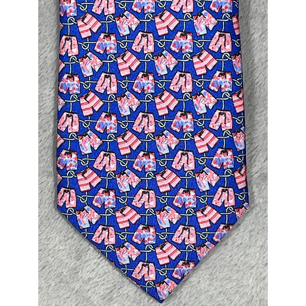 Johnnie-O Mens Silk Necktie Blue Red Swim Trunks Board Shorts Novelty Made Italy